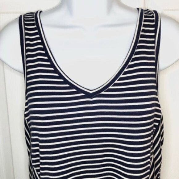 Modcloth Stripe Ruffle Tank Top In Every Direction Knit Navy Blue Cream White S - Picture 6 of 12